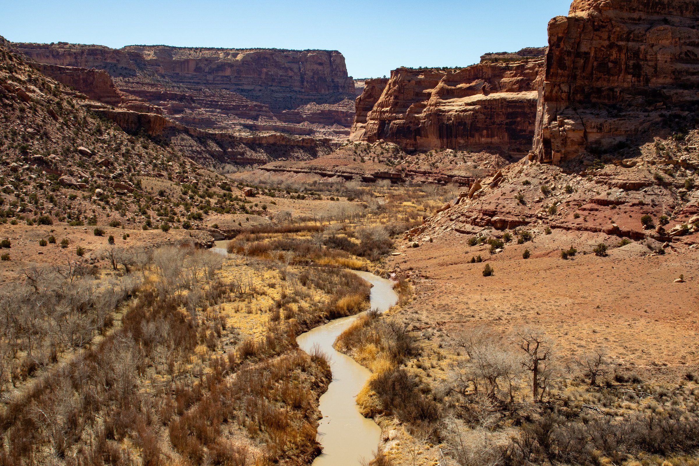 The San Rafael River winding through the walls of Little Grand Canyon in the San Rafael Swell, Utah.